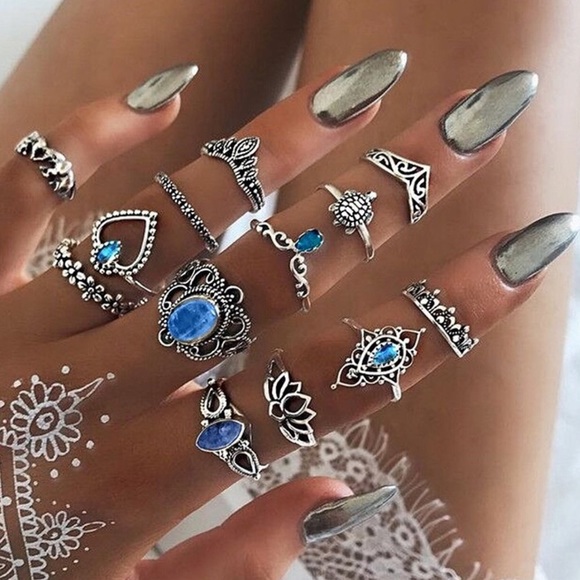 gallery_of_gems Jewelry - Last 1!🔹13pc. Boho Vintage Silver Stone Ring Set